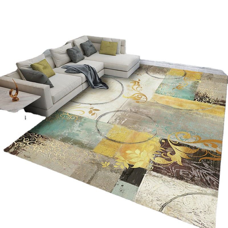 Black Nordic Rug Polyester Abstract Rug Non-Slip Backing Rug for Home Decor