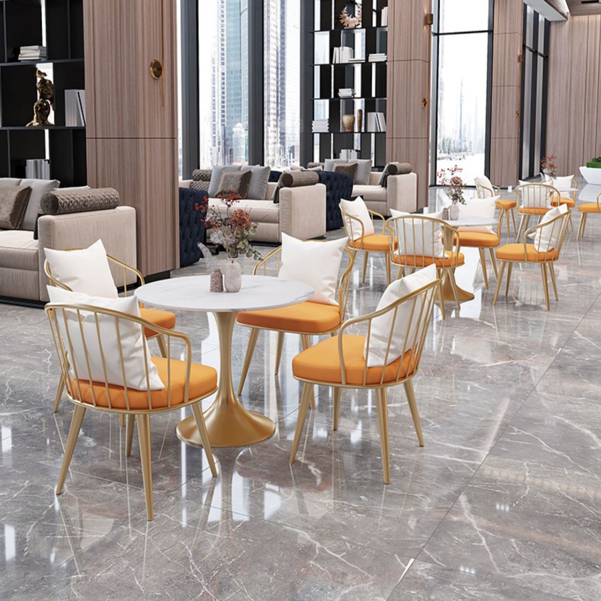 Round Dining Table Set with Metal Chairs 1/5 Pieces Modern Dining Set for Home