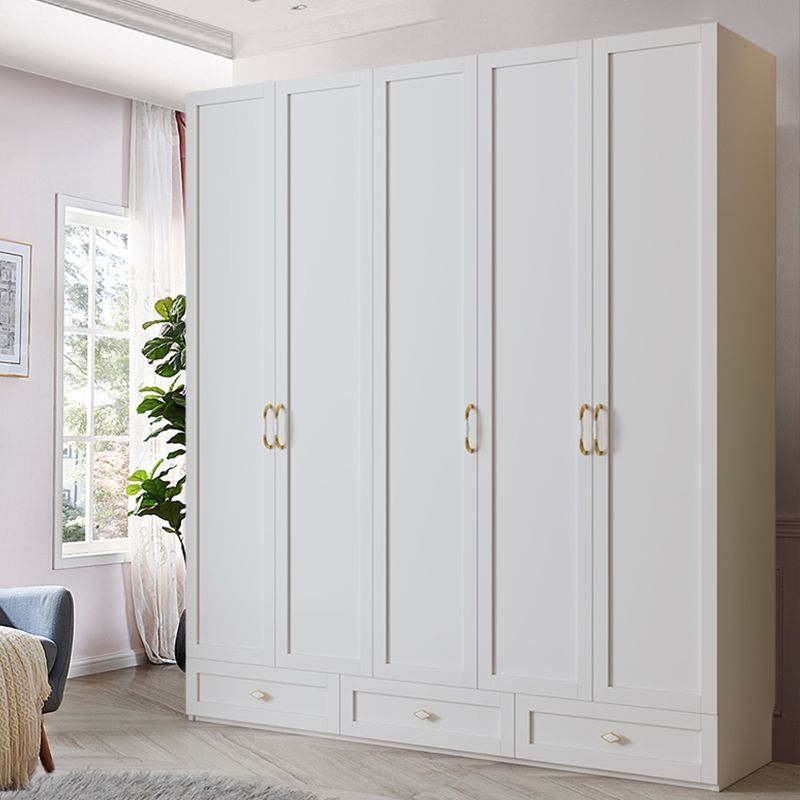 White Hinged Wardrobe Cabinet Engineered Wood Wardrobe Armoire