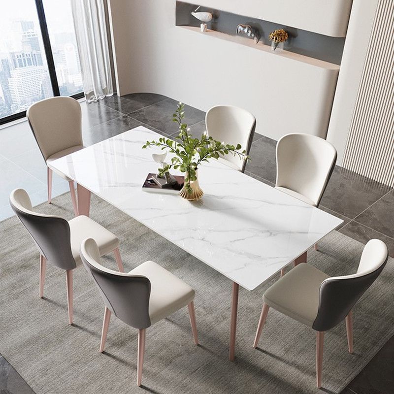 Glam Dinette Set for Home 1/4/5/7 Pieces Glossy White Dining Table Set