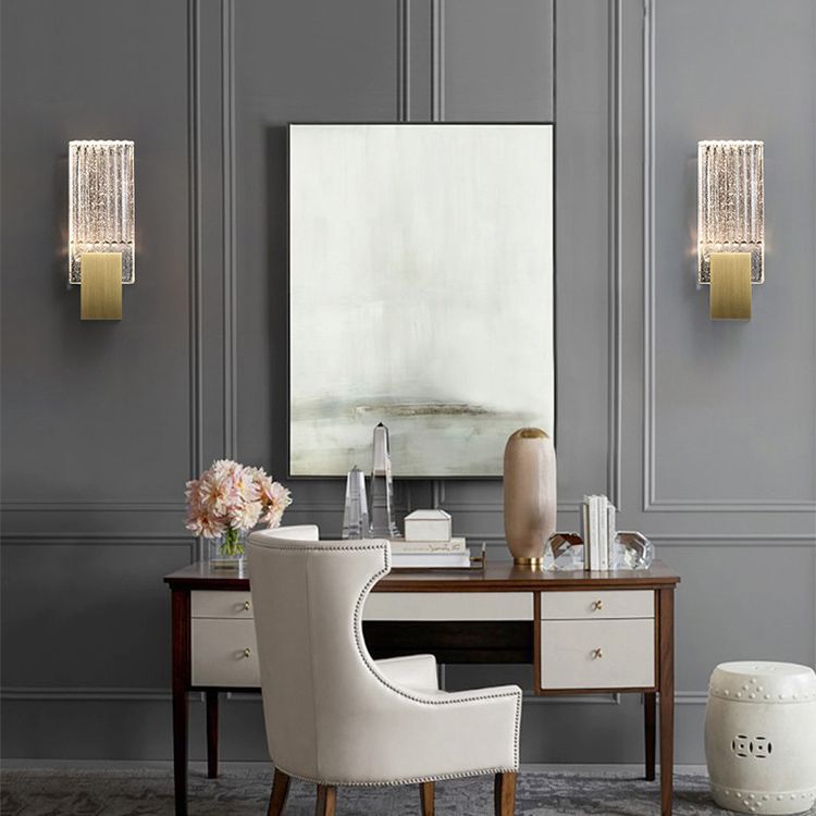 1-Light Rectangular Wall Light Fixture Modern Style Crystal Wall Sconces Lamp in Brass