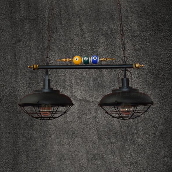 Filo metallico Isola Luce con tonalità fienile industriale 2/3 heads lampada isola della stanza di biliardo in nero