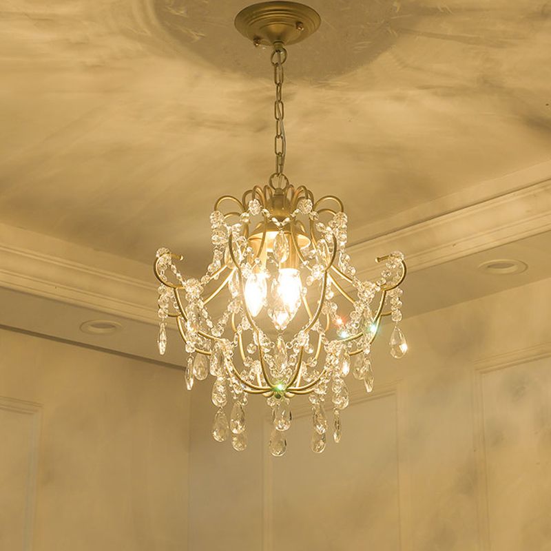 3 Heads Crystal Stands Chandelier Contemporary Gold Curved Arms Living Room Suspension Lighting