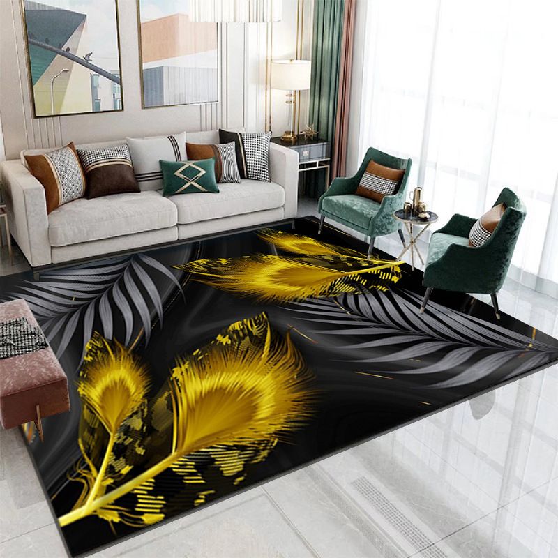 Gray Modern Rug Polyester Feather Rug Non-Slip Backing Rug for Drawing Room