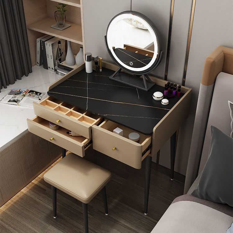 Glam 31.49 " Height Slate Table Top Makeup Vanity Stool with 3 Drawers