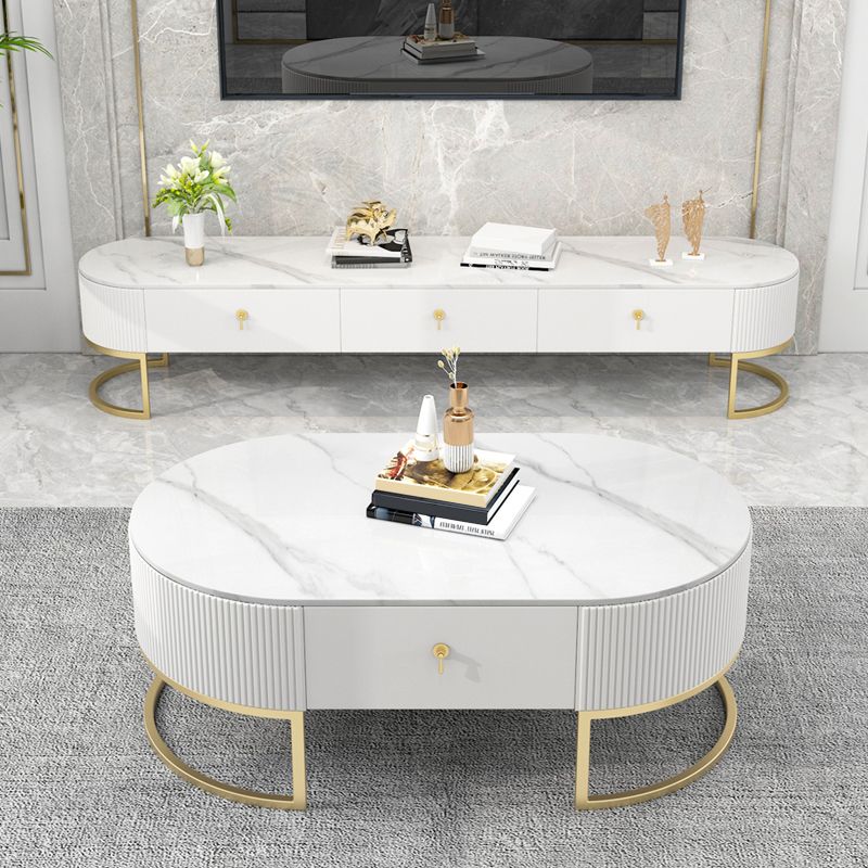 Slate Top Coffee or End Table with Storage Drawers Oval Frame
