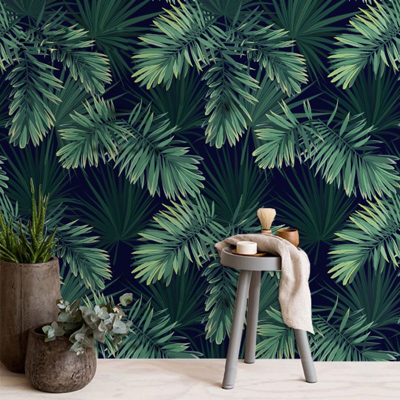 Extra Large Tropical Leaf Mural Wallpaper in Green Non-Woven Wall Decor for Bedroom, Custom-Printed