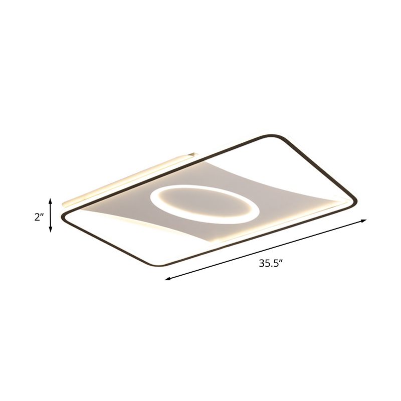 Square/Rectangular Acrylic Flush Mount Light Modern Black and White LED Ceiling Flush for Bedroom in Warm/White, 16"/19.5"/23.5" W