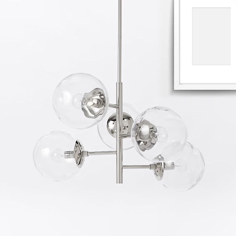 Chrome Sphere Chandelier Contemporary Style 5 Lights Clear Glass Pendant Lightture