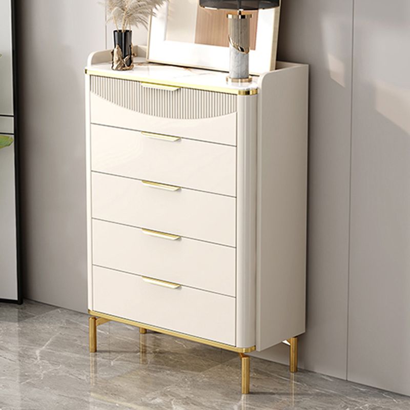 Glam White Storage Chest Bedroom Stone Chest with Metal Legs