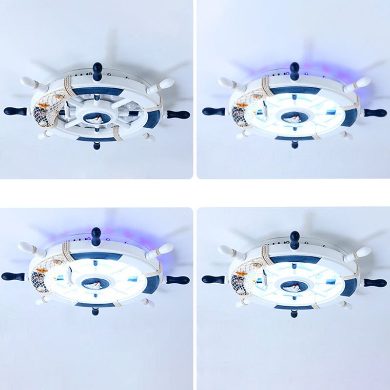 Mediterranean Flushmount Light Creative Cartoon Boat Rudder Personality Boy and Girl Bedroom Study Resin Energy-saving Lamps