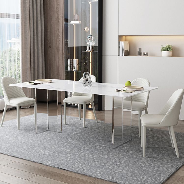 Rectangle White Top Dining Table Modern Acrylic Base Table for Kitchen