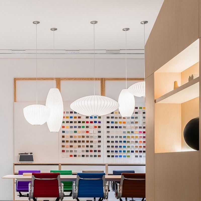 1-Light Fabric Hanging Ceiling Lights Modern Style White Ceiling Pendant Lighting