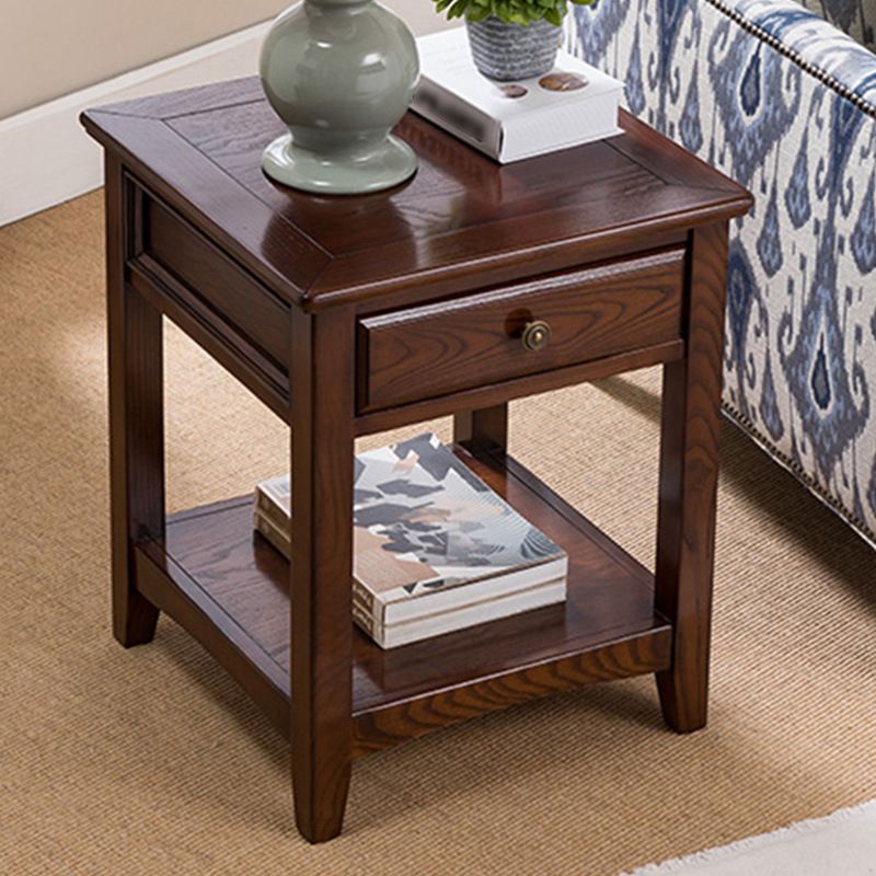 Lving Room Square Wood Top End Table Double Tier 4 Legs Side Table