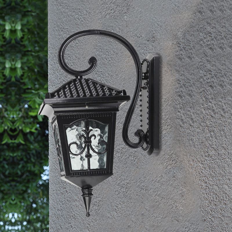 Vintage Pavilion Wall Lighting 1-Light Clear Water Glass Sconce Light in Black/Bronze with Curvy Arm