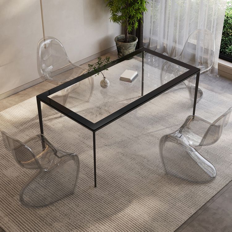 Rectangular Dining Table Glass Tabletop with Black Aluminum Legs
