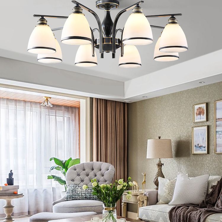 Glass Semi Flush Mount Light Traditional Black Geometric Living Room Semi Flush Ceiling Light