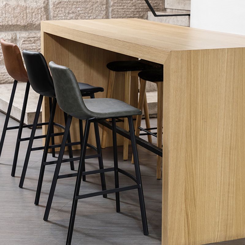 Industrial Leather Iron Counter Stools Low Back Bar Stools with Footrest