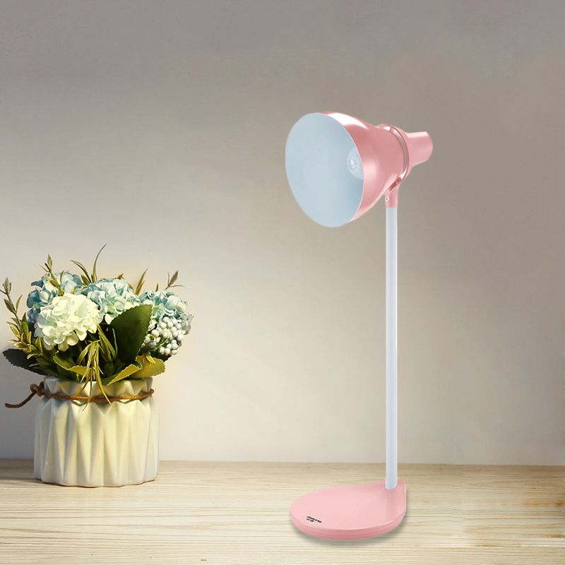 Horn Shade Bendable Reading Lamp Macaron Iron 1 Head Pink/Green Desk Light with Embedded On Off Switch