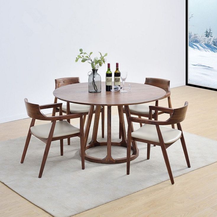 Contemporary 1/2/5 Pieces Furniture Round Solid Wood Dining Set in Brown