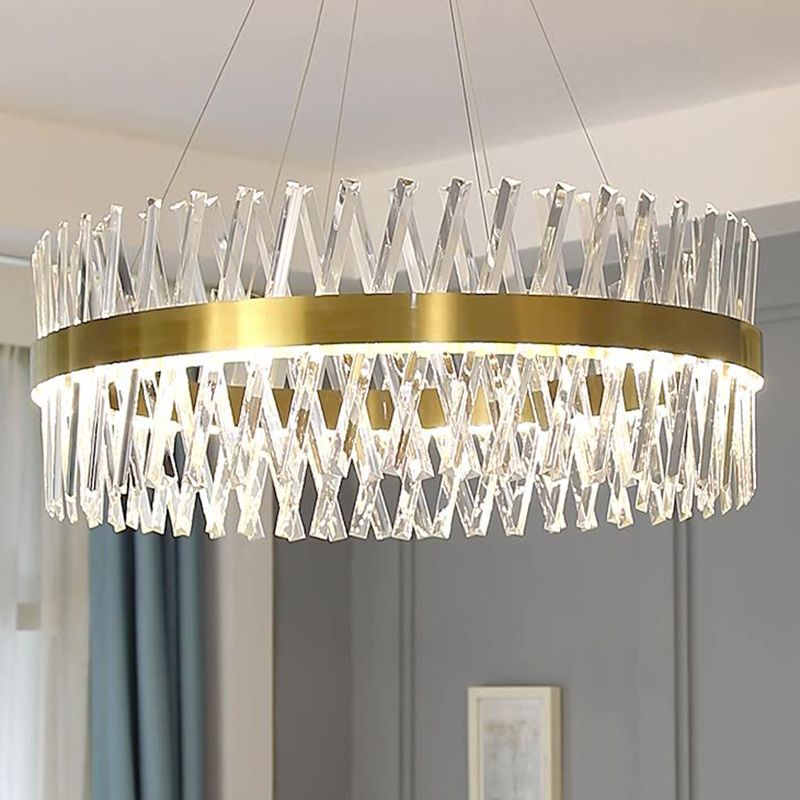 Postmodern Simple Geometric Pendant Light K9 Crystal Strip Bedroom LED Island Light in Gold
