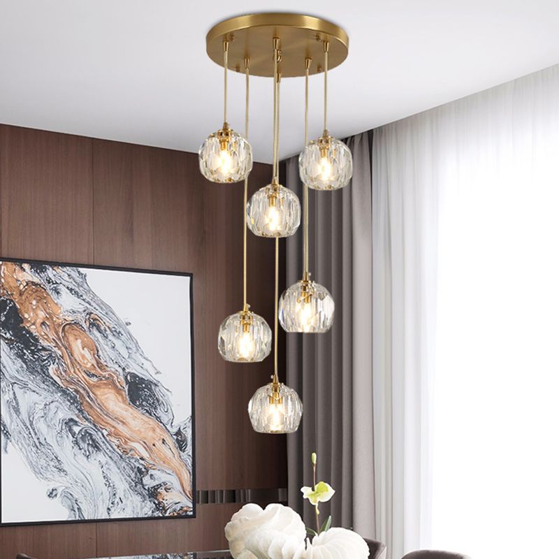 Gold Tapered Hanging Pendant Light Modern Style Crystal Suspended Lighting Fixture