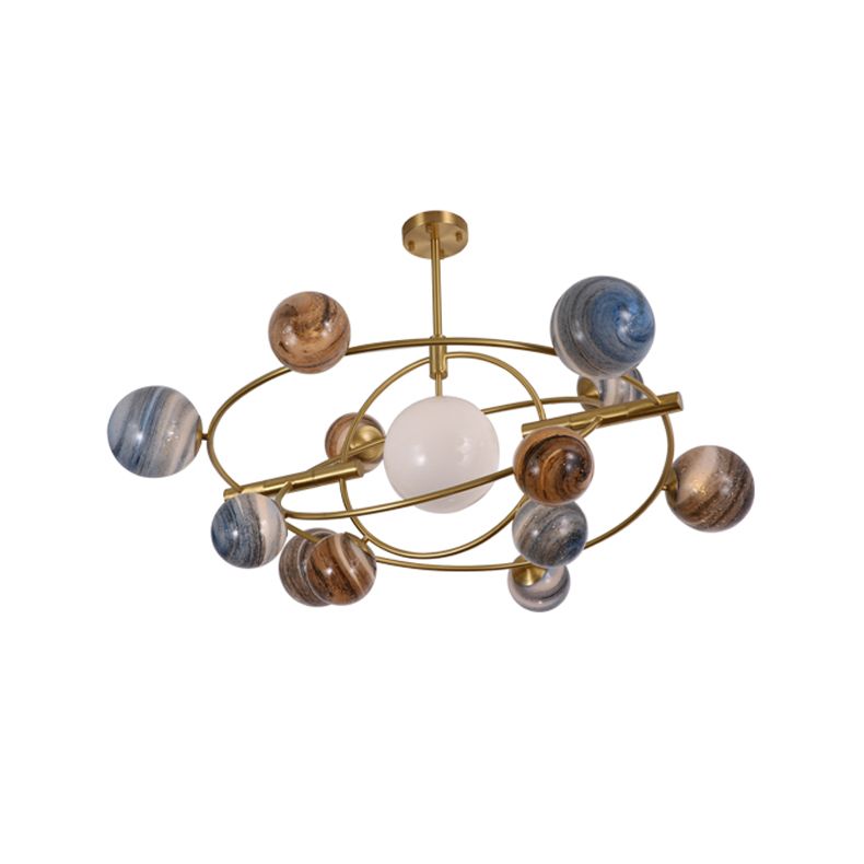 Multi Light Glass Sphere Chandelier Light Gold Pendant Light for Living Room