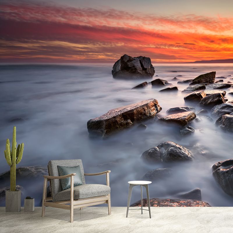 Big Rocky Bank Nightfall Mural Waterproofing Tropical Indoor Wall Covering, Custom Made