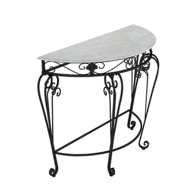 4 Legs Hall Faux Wood Tabletop Half Moon Scratch Resistant and Stain Resistant Console