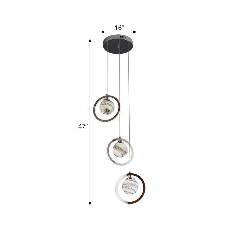 Planet hanglamp lampje Nordic Frosted Glass 3 Heads Chrome Hanging Lamp voor eetkamer
