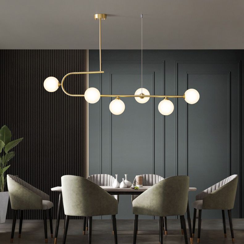 Glass Round Chandelier Light Fixture Simple Island Pendant for Dining Room