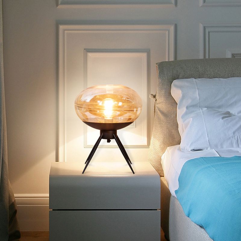 Lampe de table de nuit ovale en métal, moderne, en verre cognac, à 1 tête, pour salon, table de chevet