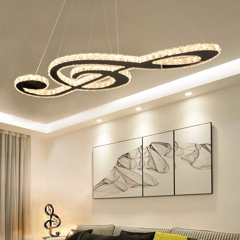 Contemporary Pendant Lights Note Shape Island Lamps Crystal 3 Light for Kitchen Island