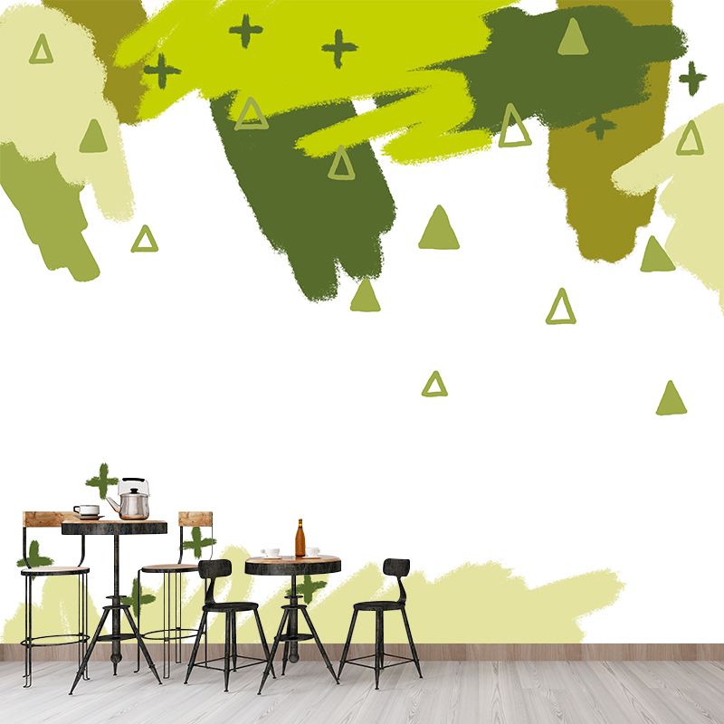 Green Childrens Art Mural Full Size Branch and Bushes Painting Wall Covering for Home