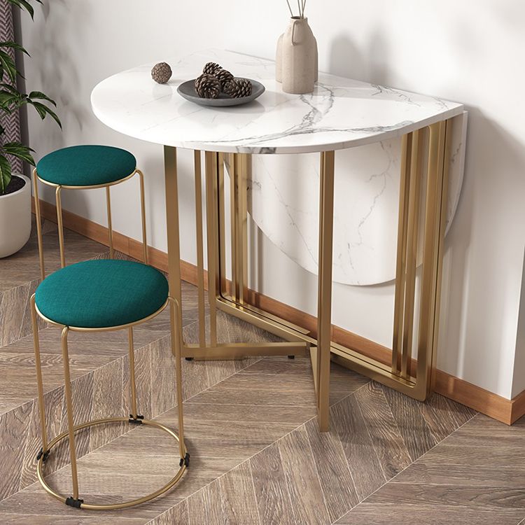 Foldable Artificial Wooden Top Table Extendable Round Kitchen Table with Trestle Base