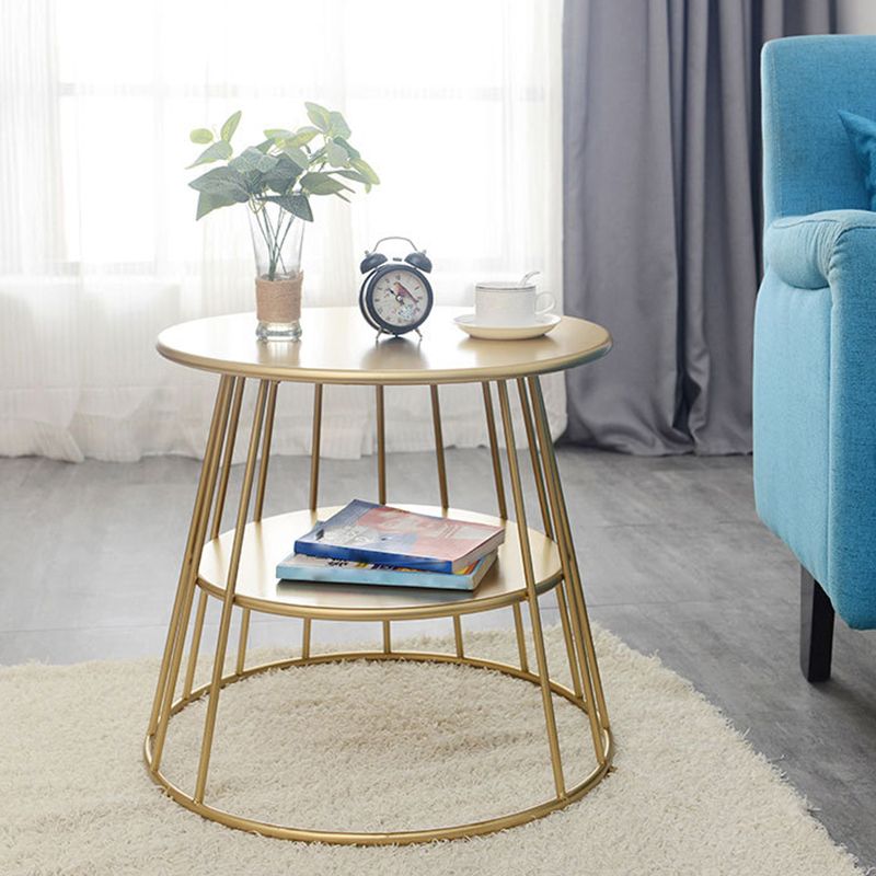 Medieval Modern Metal Table Round Top Frame Base Side Tablewith Shelf