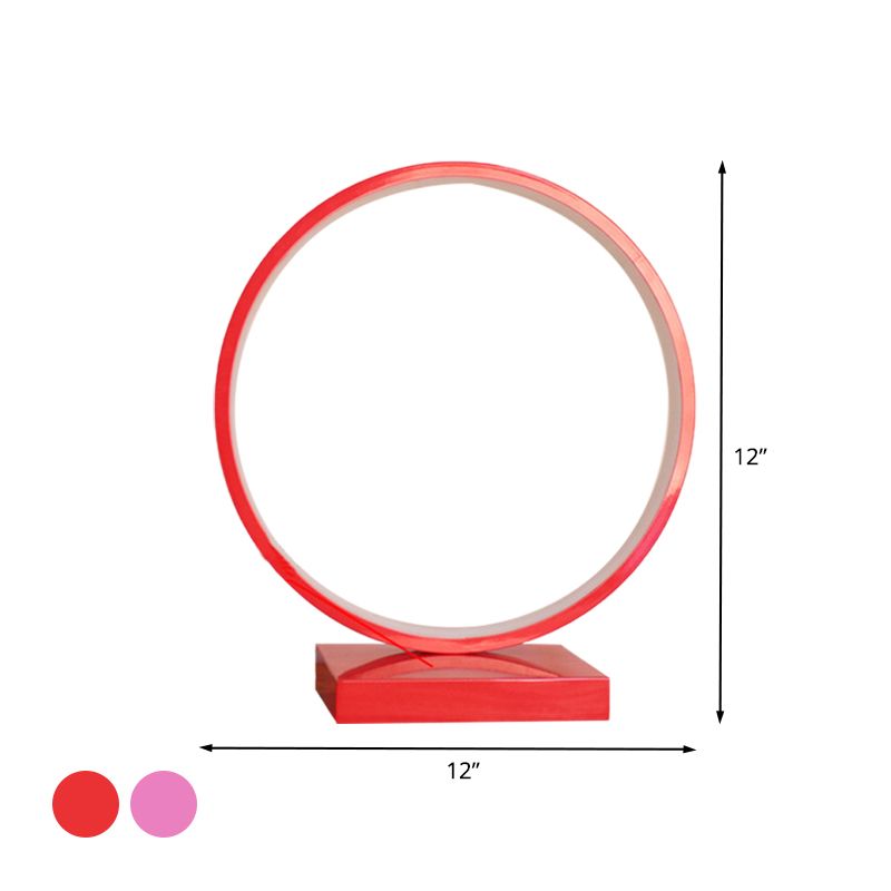 Circle Ring Table Light Aluminum Simple Plug In LED Nightstand Lamp in Red/Pink, White/Warm Light