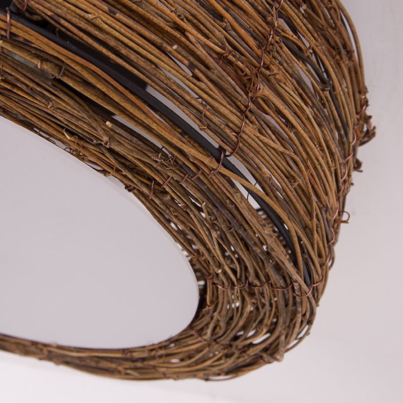 Rattan Rustic Flush Mount Ceiling Light Fixtures 1 Light Drum Flush Ceiling Light Fixture for Bedroom