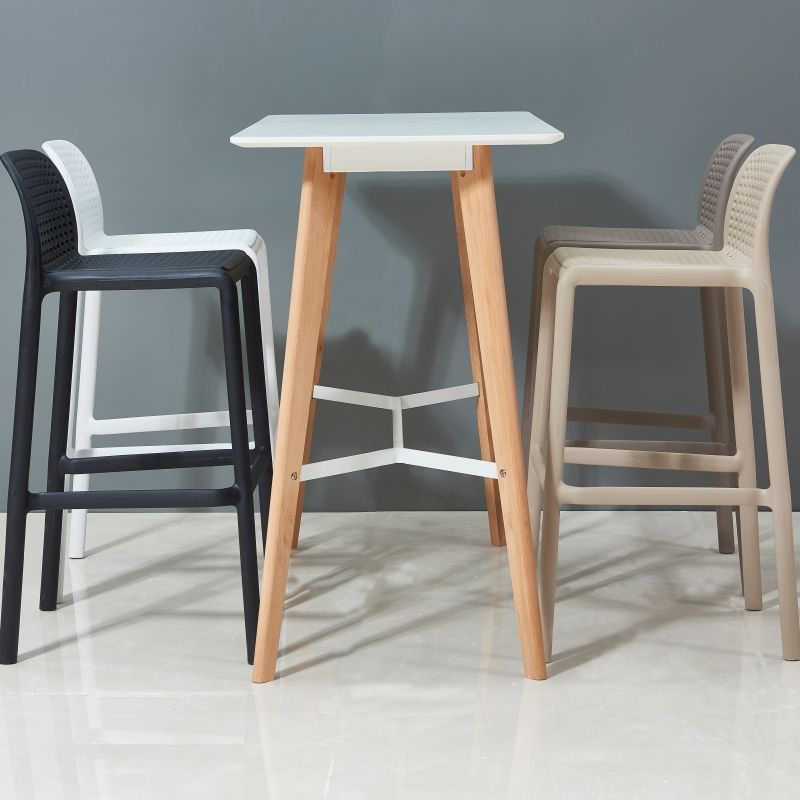 Taburete de bar de estilo escandinavo, patas de PP, asiento rectangular, taburete de bar con respaldo bajo para cocina