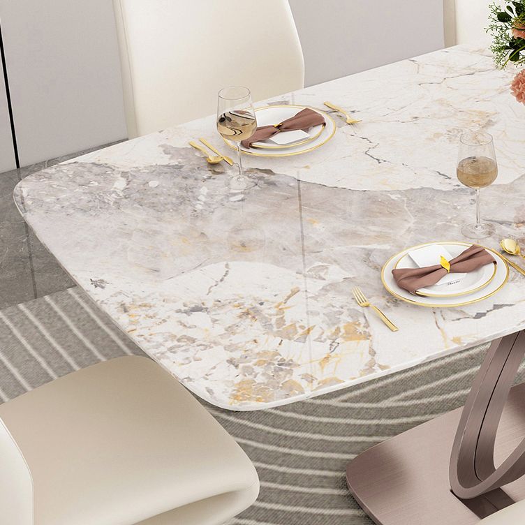 Luxury Sintered Stone Top Table Rectangle Table with Pedestal Base