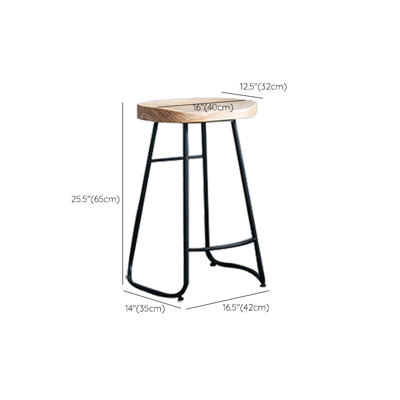 Industrial Counter Bar Stool Natural Solid Wood and Metal Saddle Seat Counter Chair