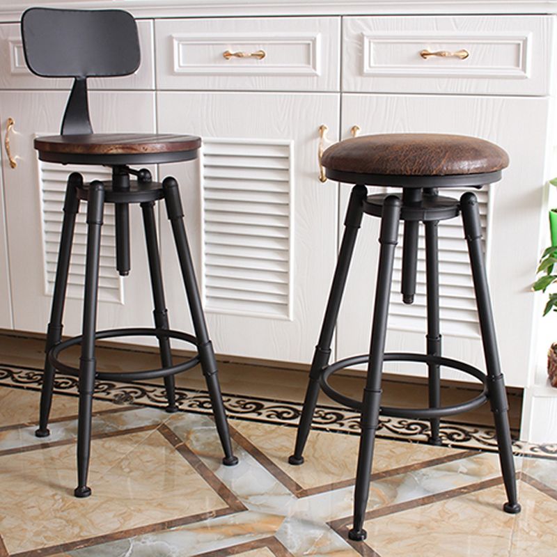 Industrial Metal Stool Upholstered Faux Leather Barstools in Matte Finish for Indoor