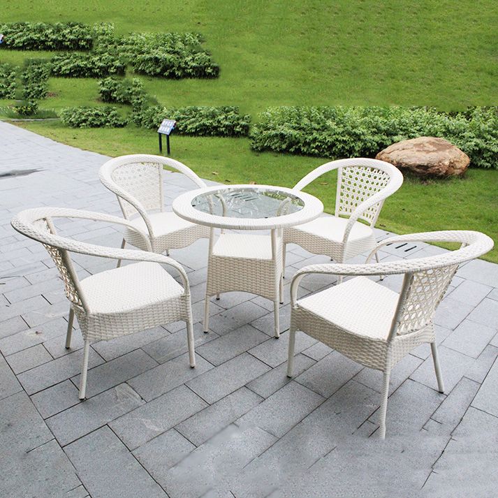Modern Tempered Glass Outdoor Table Set 1/4/5 Pieces Dining Table with Rat Base