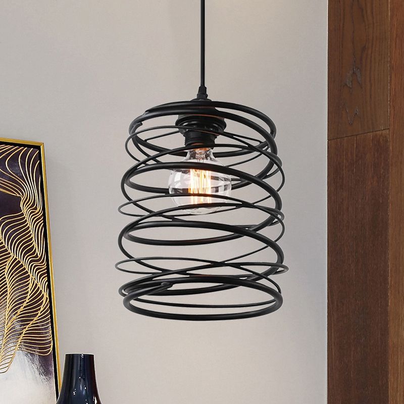 Stile industriale Swirl Shade Uccidmento a sospensione 1 lampada a soffitto in metallo con design a nastro in nero