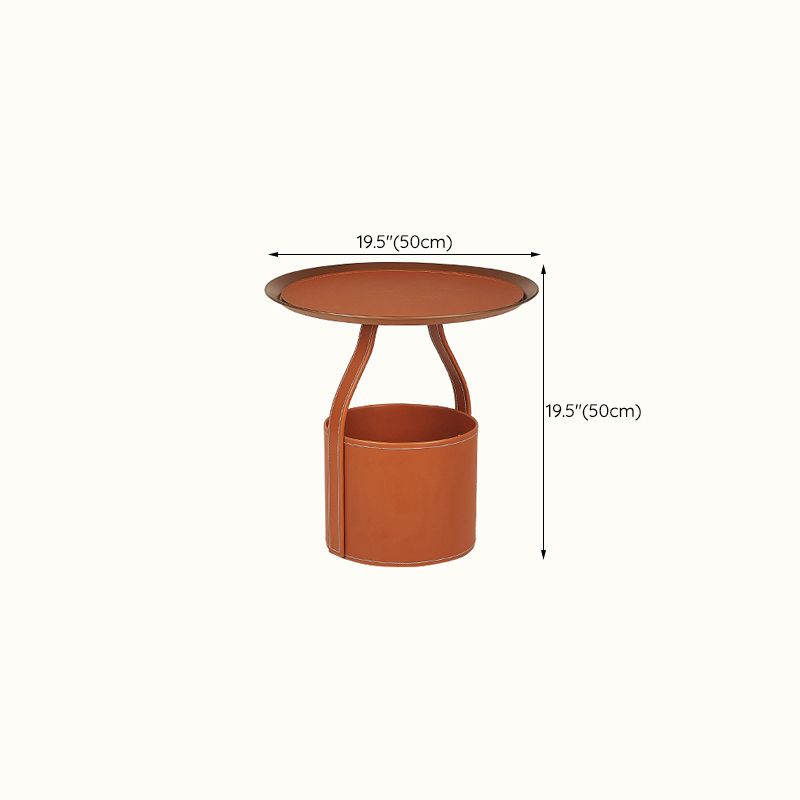 Contemporary Round Side End Table Leather Pedestal End Table
