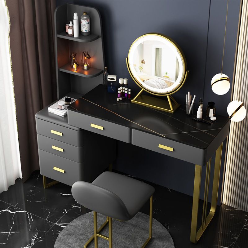 51.2" H Slate Vanity Makeup Desk with Storage Shelves and 5-Drawer