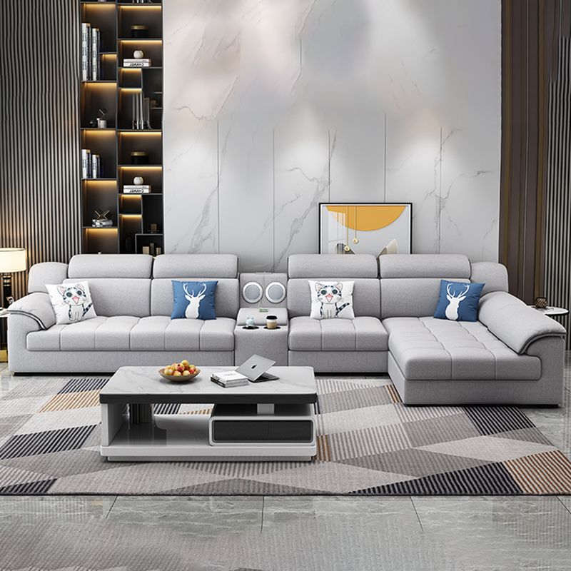 Modern Fabric Sofa in Grey Pillow Top Arm Sofa with Bolster Pillows