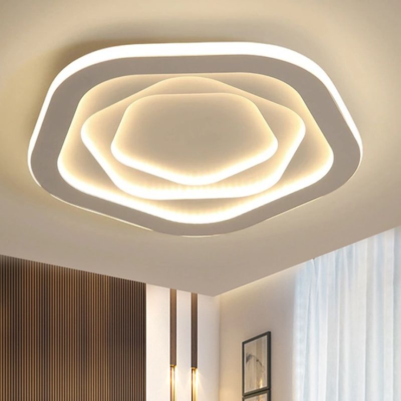 16"/19.5"/23.5" W Simple LED Acrylic Flush Mount White Pentagon Flush Ceiling Light with Acrylic Shade, Warm/White Light