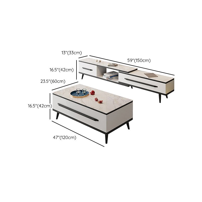 Slate Top 4 Legs Coffee Table with Storage Drawers Contemporary White