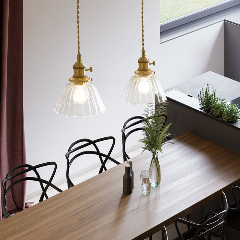 Lampada a sospensione di rame a 1 luce Lampada in vetro vintage Luce a sospensione per sala da pranzo